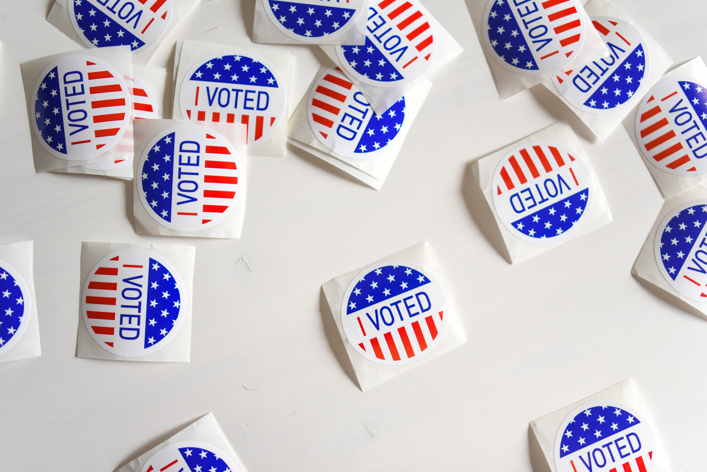 Stickers with I voted inscription and flag of USA